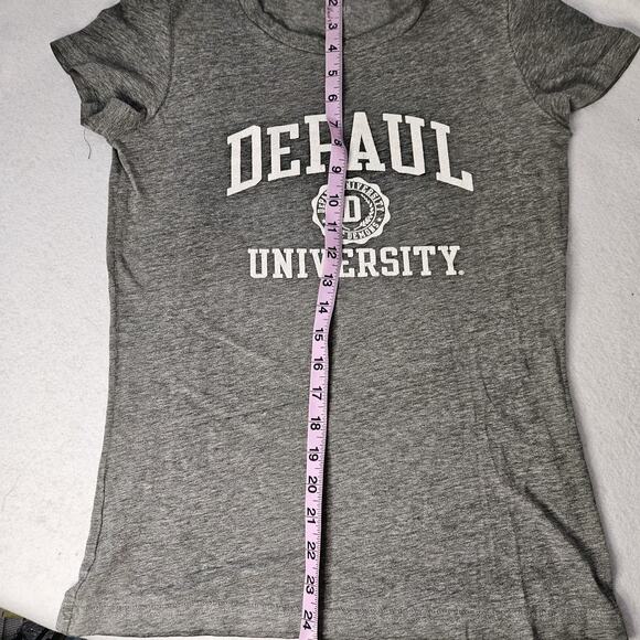 DEPAUL UNIVERSITY Grey Lightweight V Neck Tshirt Sz L Super Soft White Letters - Picture 3 of 6
